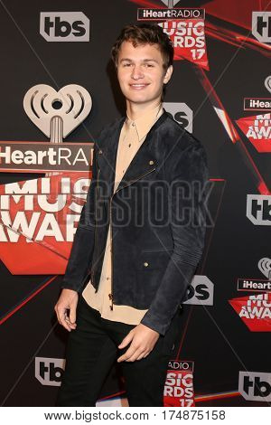 LOS ANGELES - MAR 5:  Ansel Elgort at the 2017 iHeart Music Awards at Forum on March 5, 2017 in Los Angeles, CA