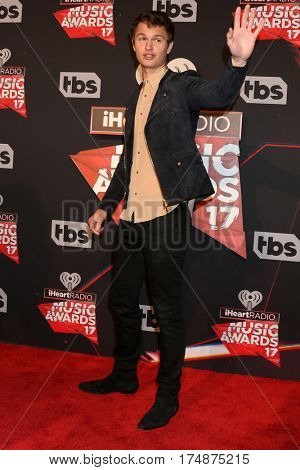 LOS ANGELES - MAR 5:  Ansel Elgort at the 2017 iHeart Music Awards at Forum on March 5, 2017 in Los Angeles, CA