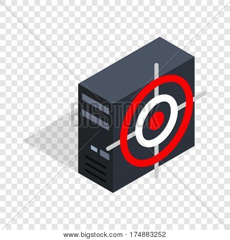 Computer system unit and red target isometric icon 3d on a transparent background vector illustration