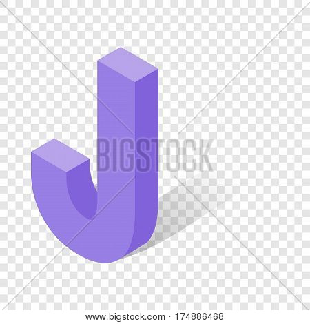 J letter in isometric 3d style with shadow. Violet J letter vector illustration
