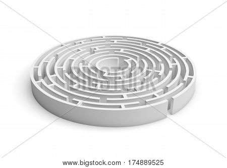 3D white round maze consruction isolated on white background. Concept design. 