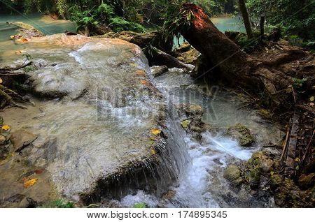 Motion Of Water At Kuang Si Falls In Luang Prabang, Laos
