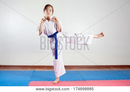 Children During Training In Karate. Fighting Position