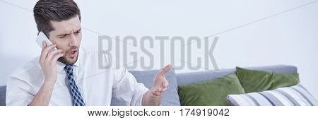 Man Having Words With Interlocutor