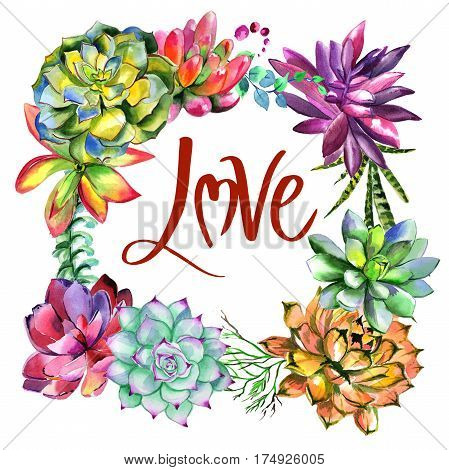 Wildflower succulentus flower frame in a watercolor style isolated. Full name of the plant: succulentus. Aquarelle wild flower for background, texture, wrapper pattern, frame or border.
