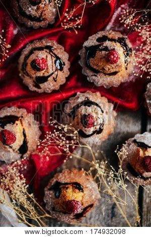 Delicious Chocolate Cupcakes With Berries On Wodeen Table, Top V