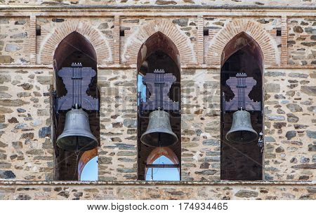 Three Bells in Bell Tower Guadalupe Belfry Caceres Extremadura Spain