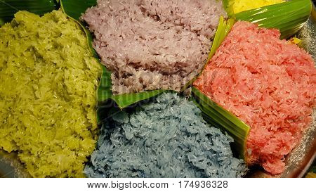raditional Thai dessert sticky rice and background