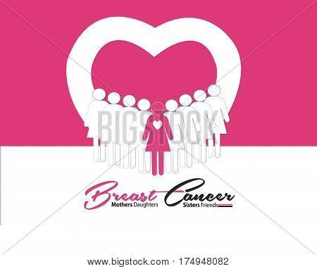 Breast Cancer October Awareness Month Campaign Background with paper girl silhouettes and pink ribbon symbol. Vector illustration