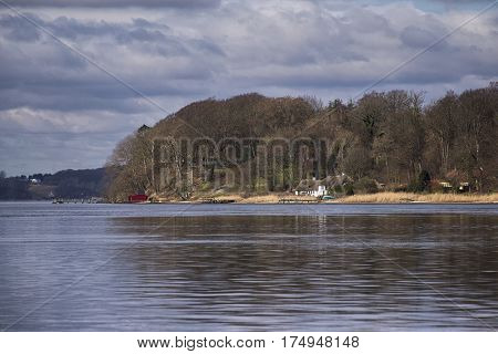 Danish winter coastline landscape. Funen in Denmark.