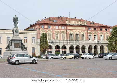 Central Square With Theater Building At Biella On Italy