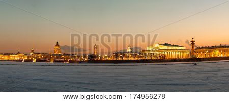 St. Petersburg. Spit Of Vasilyevsky Island In A Winter Night