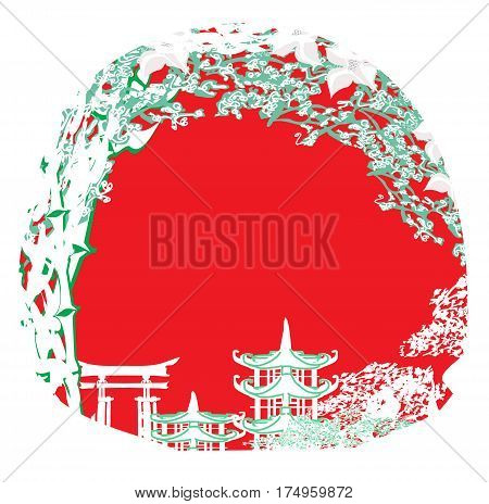 Asian Landscape with temple abstract  card , vector illustratrion