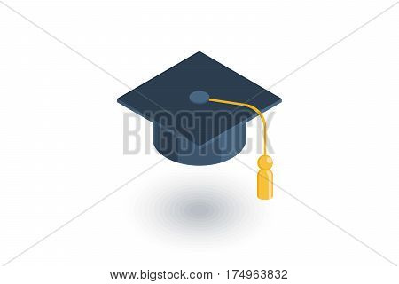 graduation hat isometric flat icon. 3d vector colorful illustration. Pictogram isolated on white background