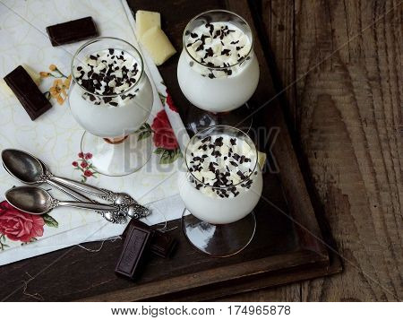 Dessert Panna Cotta On Wooden Background. Panacotta