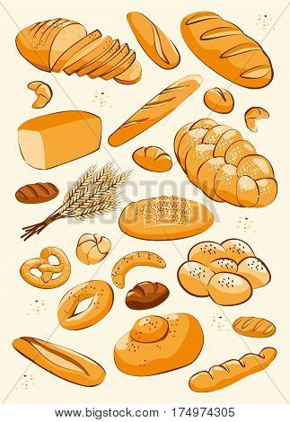 Bakery product -  bread and other pastries set