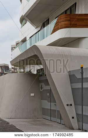 MILAN ITALY-September 2015: Urban Geometry of new modern residential building houses of City Life business and residential district in Milan. Designed by Zaha Hadid Architects