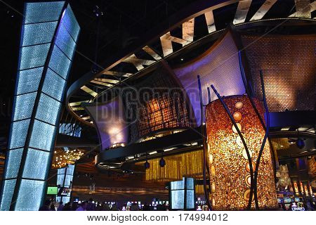 UNCASVILLE, CT - FEB 18: Mohegan Sun Casino and Hotel in Uncasville, CT, as seen on Feb 18, 2017. It is one of the largest casinos in the United States with 364,000 square feet of gaming space.