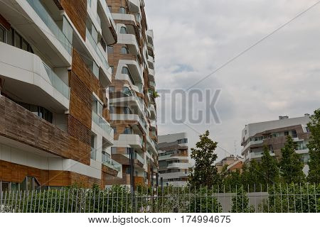 MILAN ITALY-September 2015: Urban Geometry of new modern residential building houses of City Life business and residential district in Milan. Designed by Zaha Hadid Architects