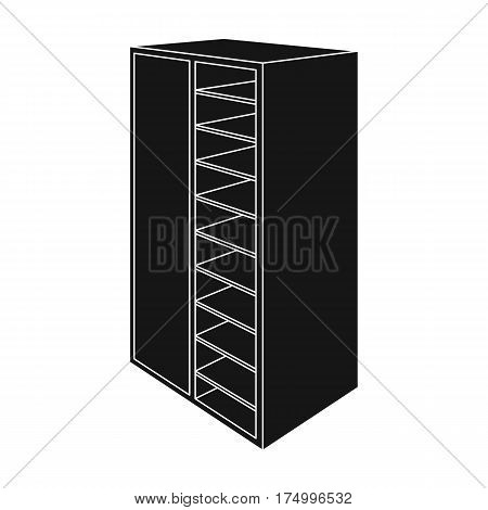 A brown wooden bookcase with many books on its shelves. Home library. Love reading. Large brown bookcase.Bedroom furniture single icon in black style vector symbol stock web illustration.