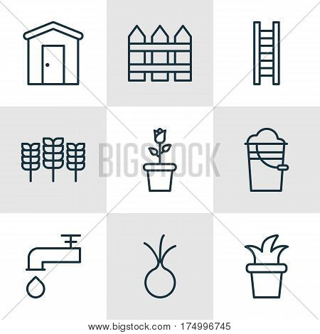 Set Of 9 Agriculture Icons. Includes Floret, Farmhouse, Wheat And Other Symbols. Beautiful Design Elements.