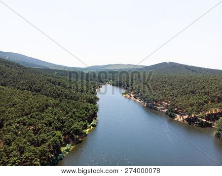 Aerial Drone View Of Aydos Forest Lake In Istanbul