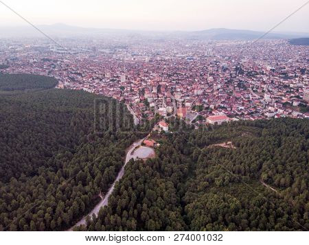 Aerial Drone View Of Istanbul Sultanbeyli Region / Forest And City / Cityscape.
