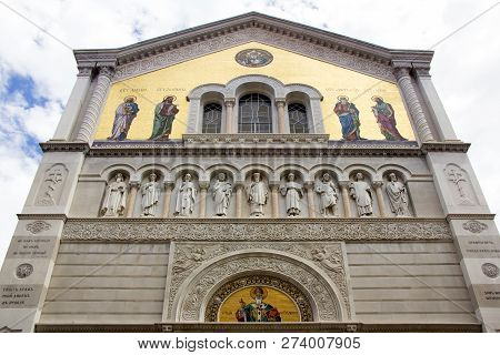 Mosaic On The Facade Of San Spiridione Orthodox Church In Trieste, Italy