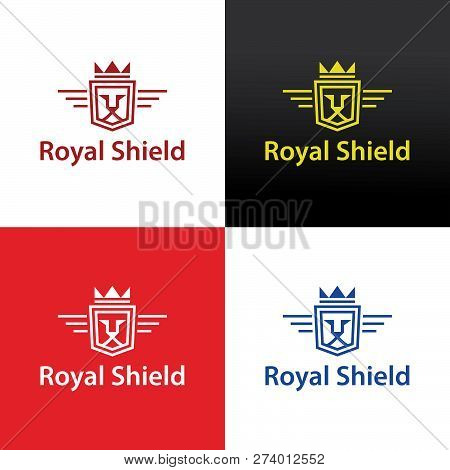 Lion Shield Logo Design Template. Vector Illustration
