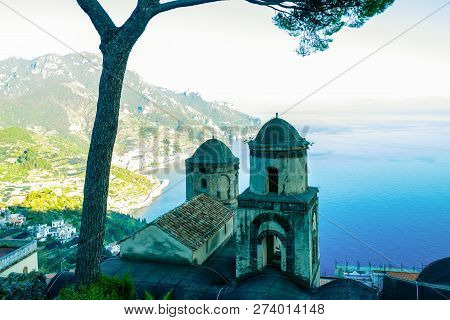 View Of The Amalfi Coast In Italy From The Beautiful Rufolo Gardens In Ravello.