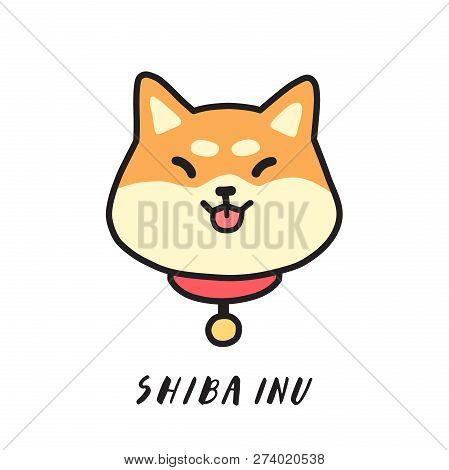Cute Shiba Inu's Head With Tongue Outside Vector Illustration.