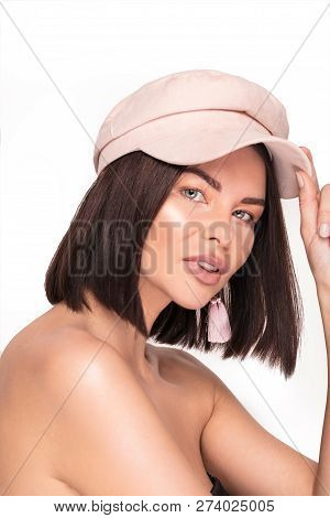 Beautiful Girl Wearing French Style Hat.