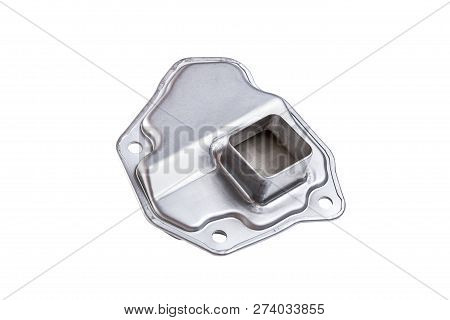 Strainers Assy Oil Bottom View Of Empty The Case Is Made Of Gray Metal, The Spare Part Is Isolated O