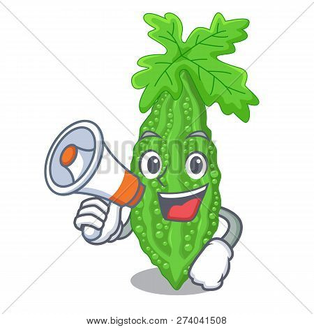 With Megaphone Bitter Melon Isolated On A Mascot