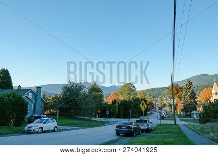 View Of Central Residential Street In Port Moody, Bc, Vancouver Neighbourhood