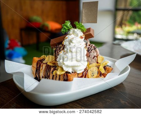 Honey Santos Ice Cream Dessert Bread Chocolate Corn Flake Whip Cream Chocolate Bar Honey
