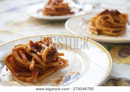 Egg Tonnarelli Seasoned With Fresh Tomato Sauce