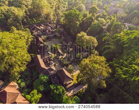 Aerial Shot Of The Pura Gunung Lebah Temple In Ubud On The Bali Island