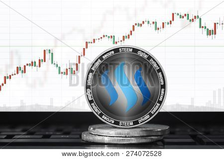 Steem (steem) Cryptocurrency; Steem Coin On The Background Of The Chart