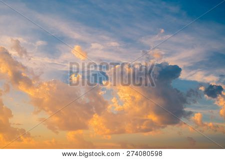 Dramatic Sky With Stormy Clouds At Sunset