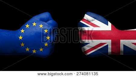 Concept Of Relations/conflict Between The European Union And The United Kingdom  Symbolized By Two O