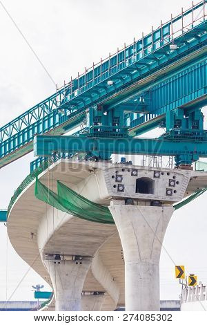 Construction Of Mass Rail Transit Line In Progress, Construction Bridge Crossing