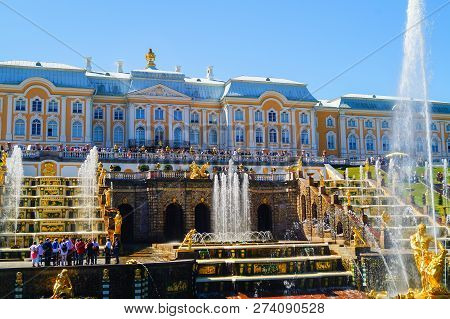Peterhof, Russia, 1.07.2017. Grand Cascade In Pertergof, St-petersburg. Fountain Ensembles I More Th