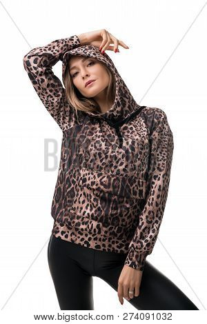 Young Woman In Bomber And Leather Jeggings Shot