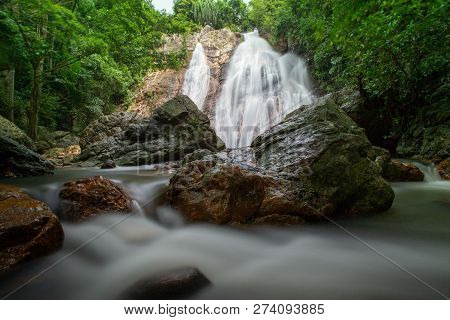 Namaung Waterfall Landscape On Koh Samui In Thailand