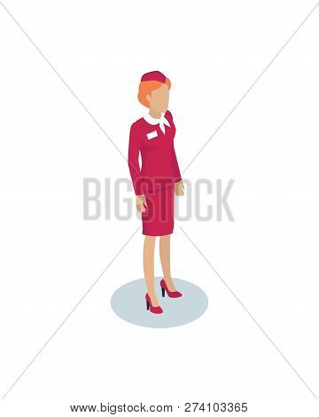 Stewardess Woman Character In Overall Cloth With Cap Icon Isolated. Airline Cabin Attendant Female R
