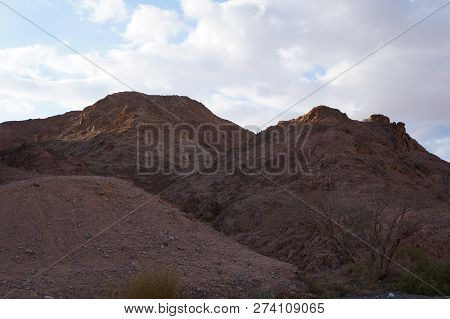 Wadi Shahamon Near Eilat In Sunset Twilight Time