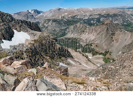 Wyoming Mountain Overlook In Late Summer:  A View Near The Edge Of The Beartooth Highway In Northern