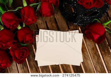 Valentines Day Date Invitation, Copy Space On Empty Vintage Paper Card