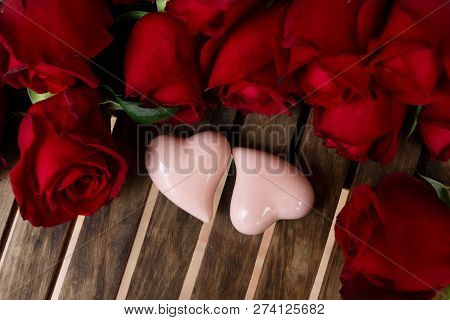 Valentines Day Date Card With Rose Flowers And Two Herts